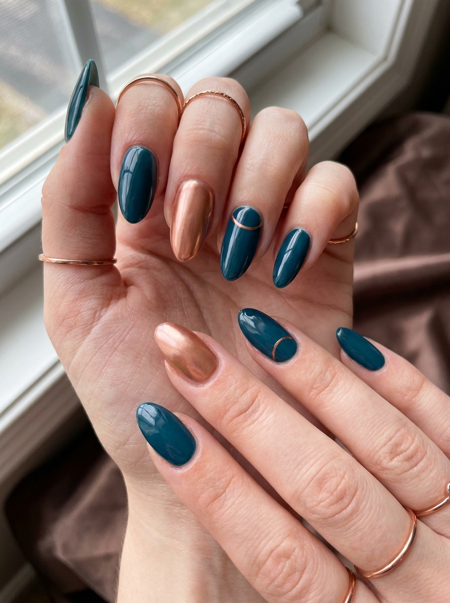 Teal and Copper Nails